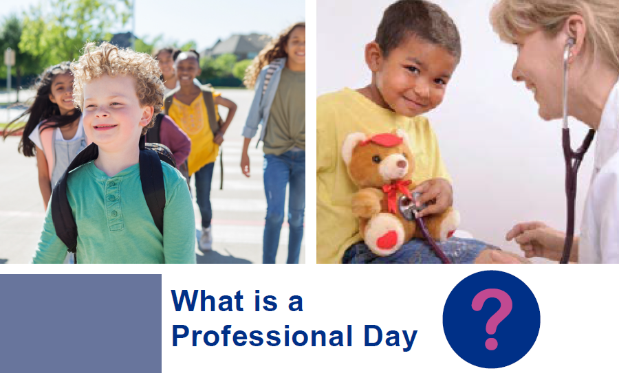 Cover of pamphlet to download. Imagery of young boys. Text: "What is a Professional Day?"
